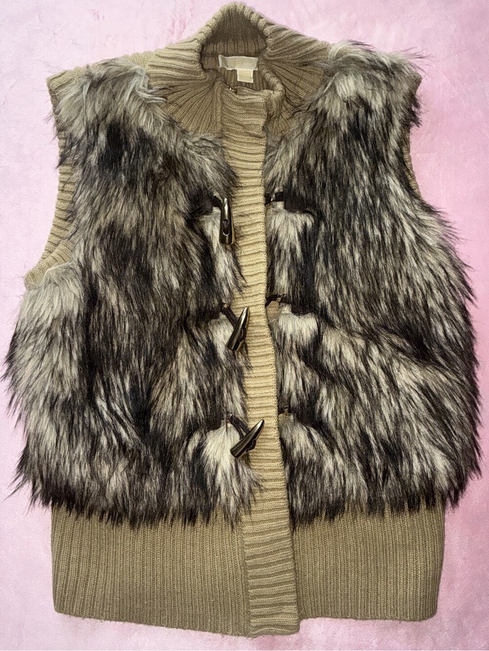 Michael Kors Tan Faux Fur Button Up Women’s XL - READ